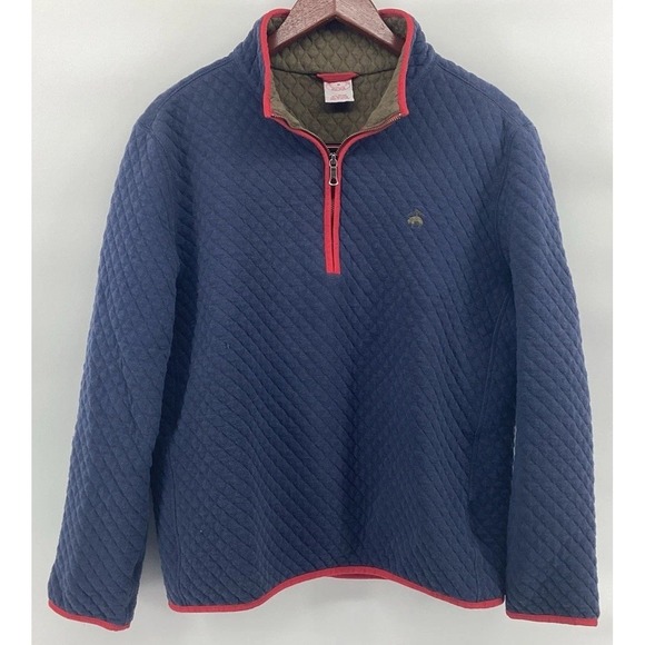 Brooks Brothers Other - Brooks Brothers Blue Quilted 1/4 Zip Pullover Sweater, Red Trim, Size M